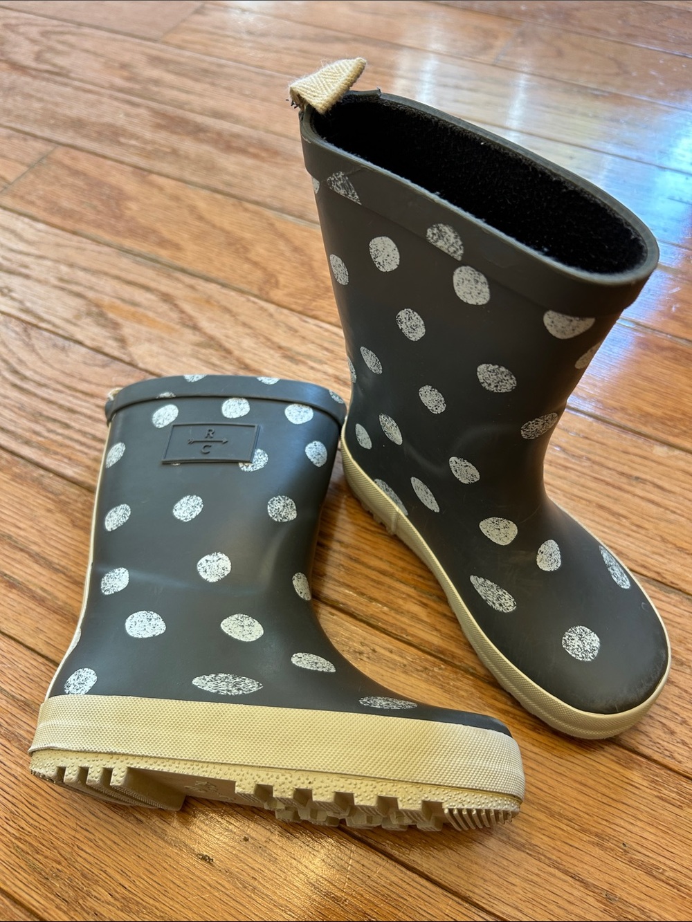 Rylee + Cru Grey Polka Dot Kids Rain Boots with Cream Sole